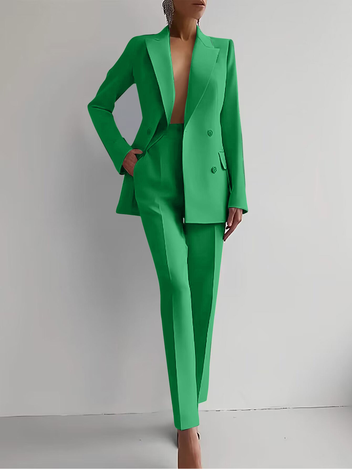 Ambre | Traje de Blazer Cruzada y Pantalón Pitillo, Elegante