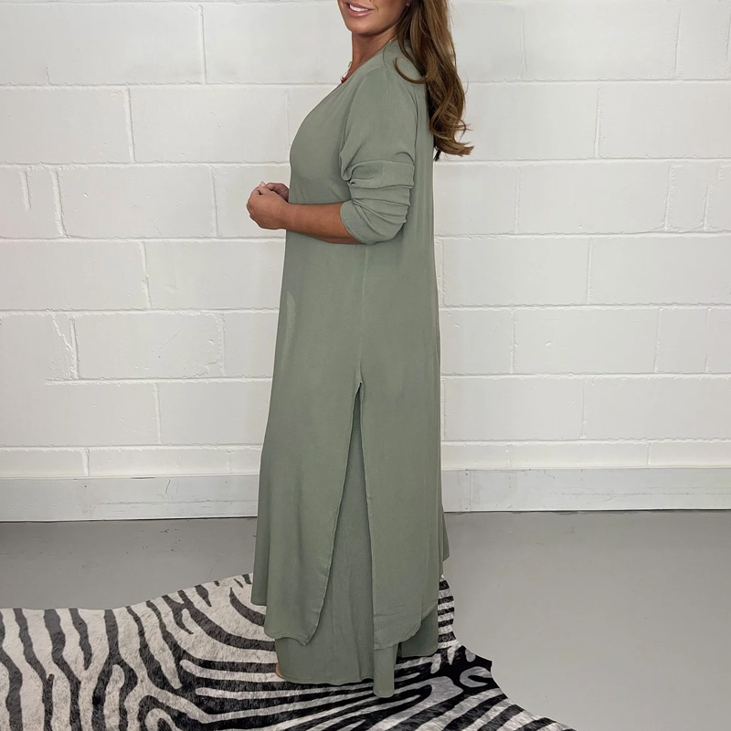 Delphine | Conjunto de Túnica Larga y Pantalón Ancho, Fluido