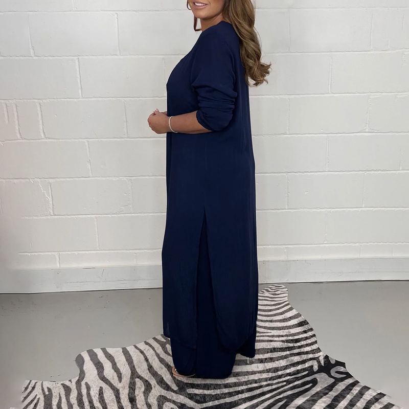 Delphine | Conjunto de Túnica Larga y Pantalón Ancho, Fluido