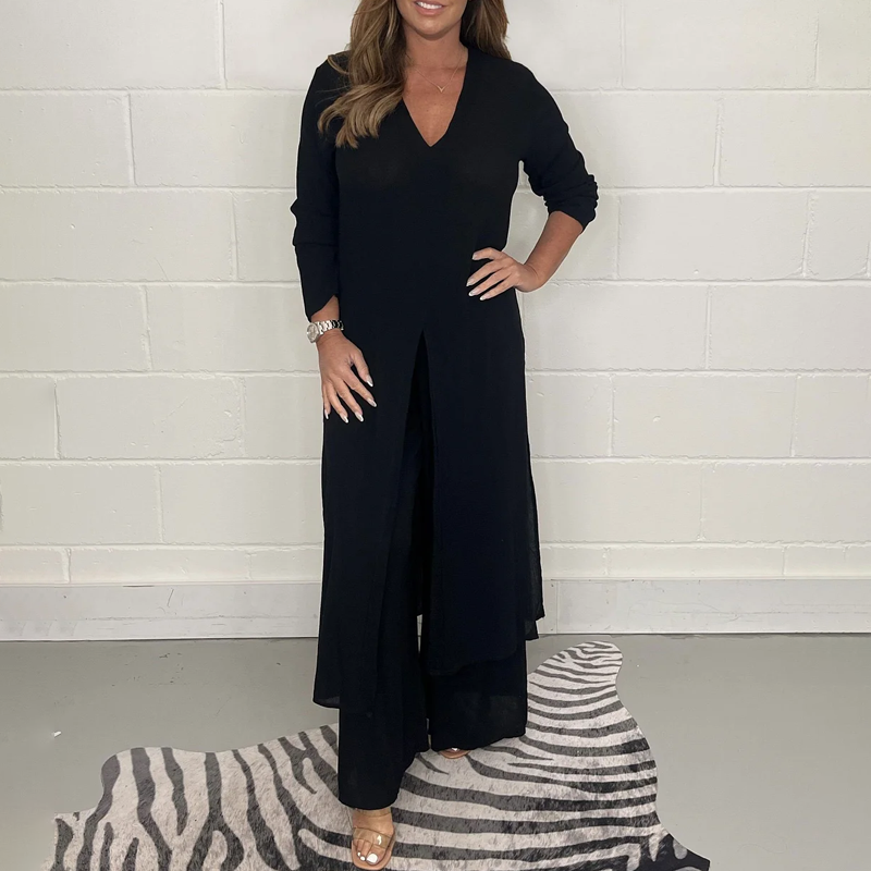 Delphine | Conjunto de Túnica Larga y Pantalón Ancho, Fluido