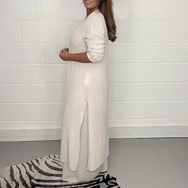 Delphine | Conjunto de Túnica Larga y Pantalón Ancho, Fluido