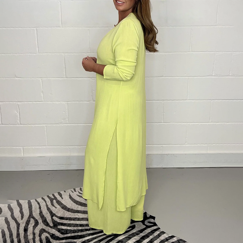Delphine | Conjunto de Túnica Larga y Pantalón Ancho, Fluido