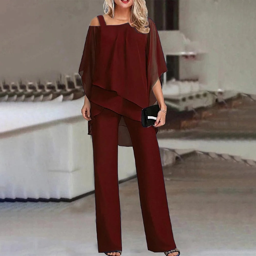 Astrid | Mono de Pierna Ancha con Hombros Descubiertos y Gasa, Elegante