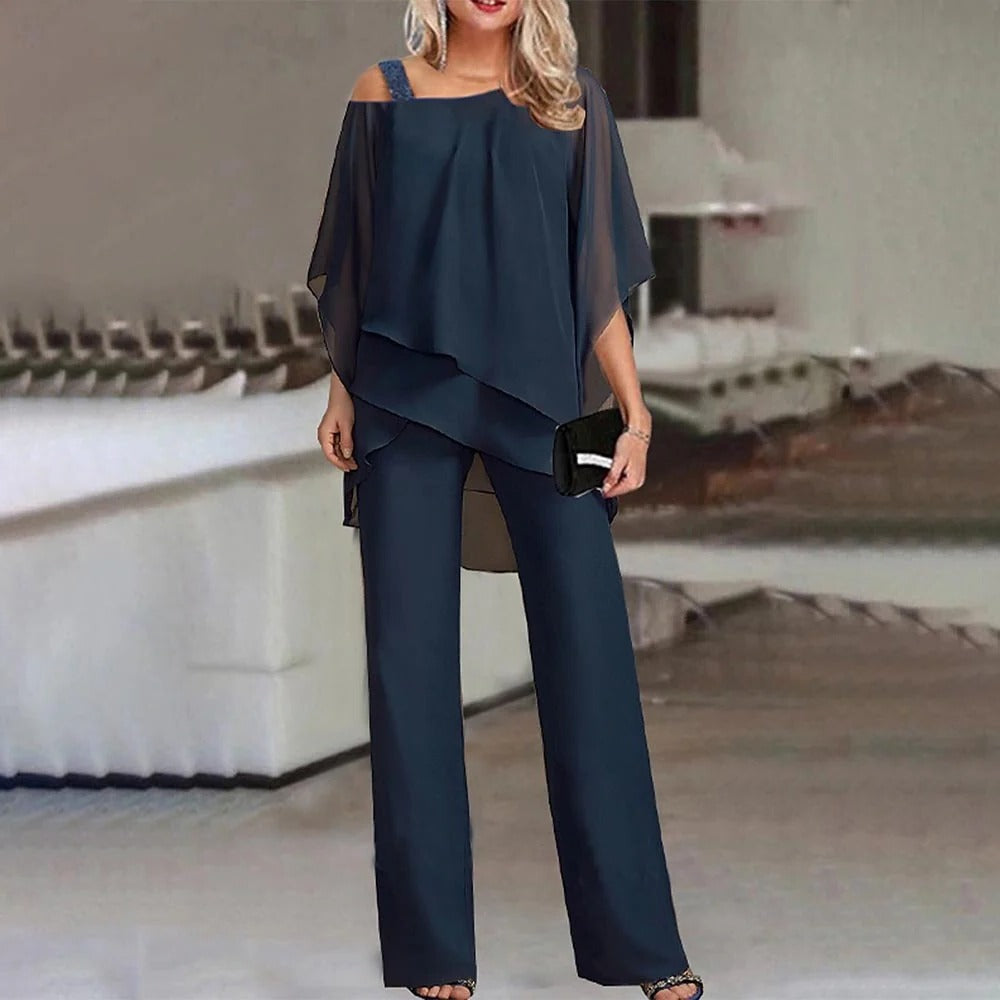 Astrid | Mono de Pierna Ancha con Hombros Descubiertos y Gasa, Elegante