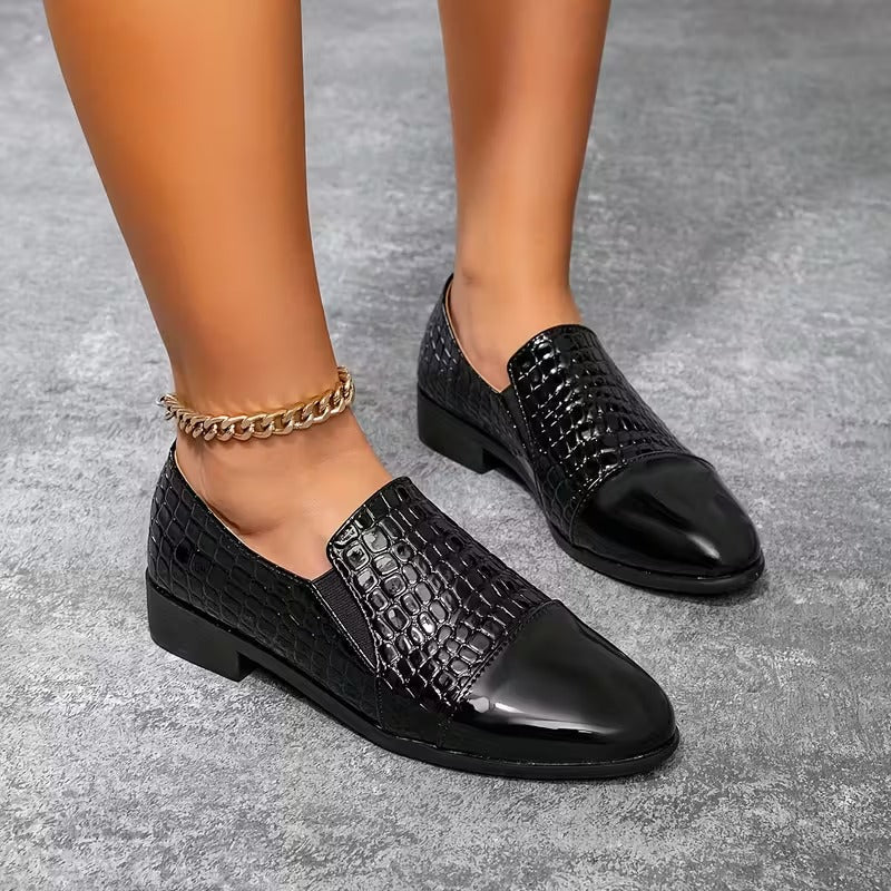 Ariella | Mocasines Clásicos con Textura Efecto Cocodrilo, Refinados