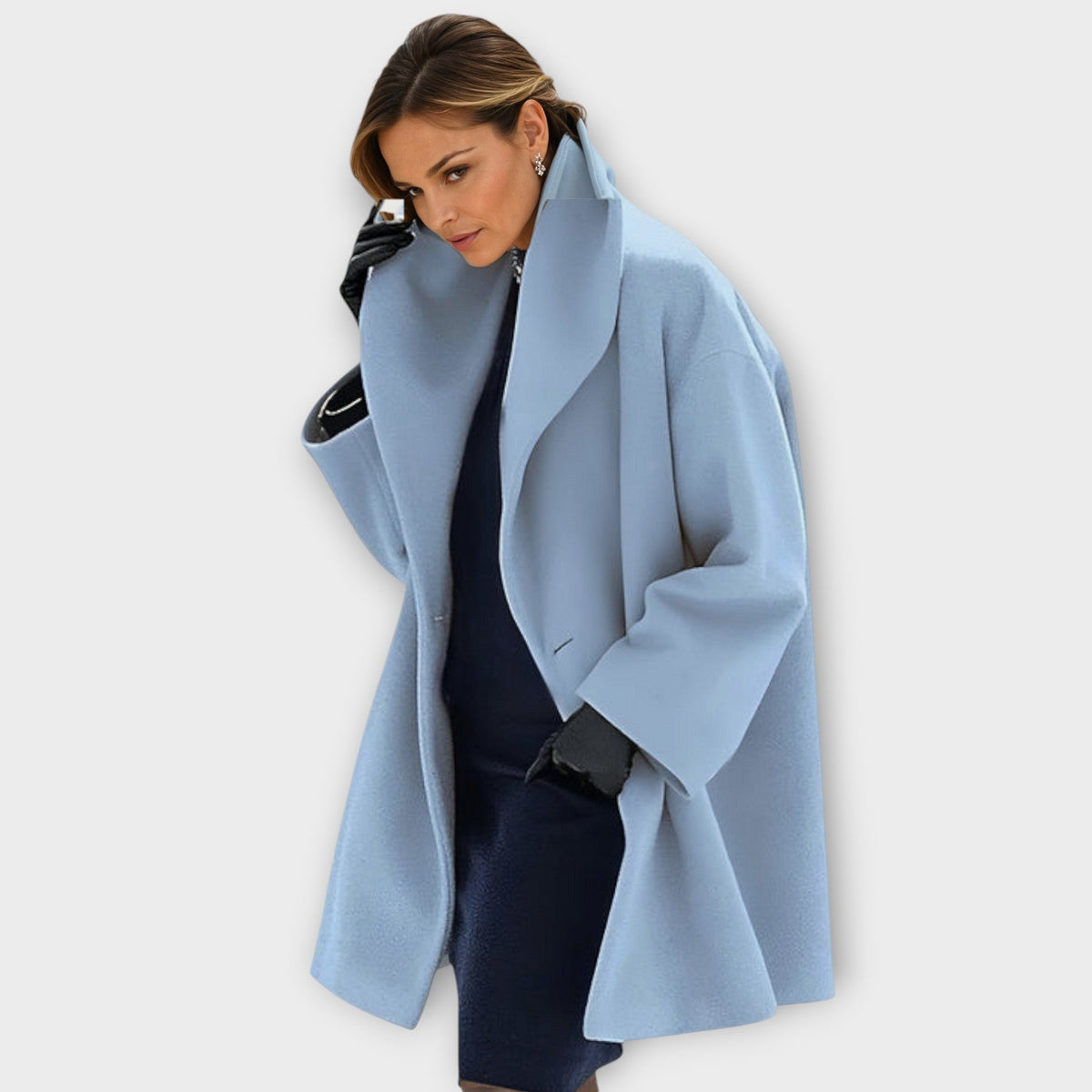 Capucine | Abrigo de Lana con Cuello Chal Drapeado, Elegante