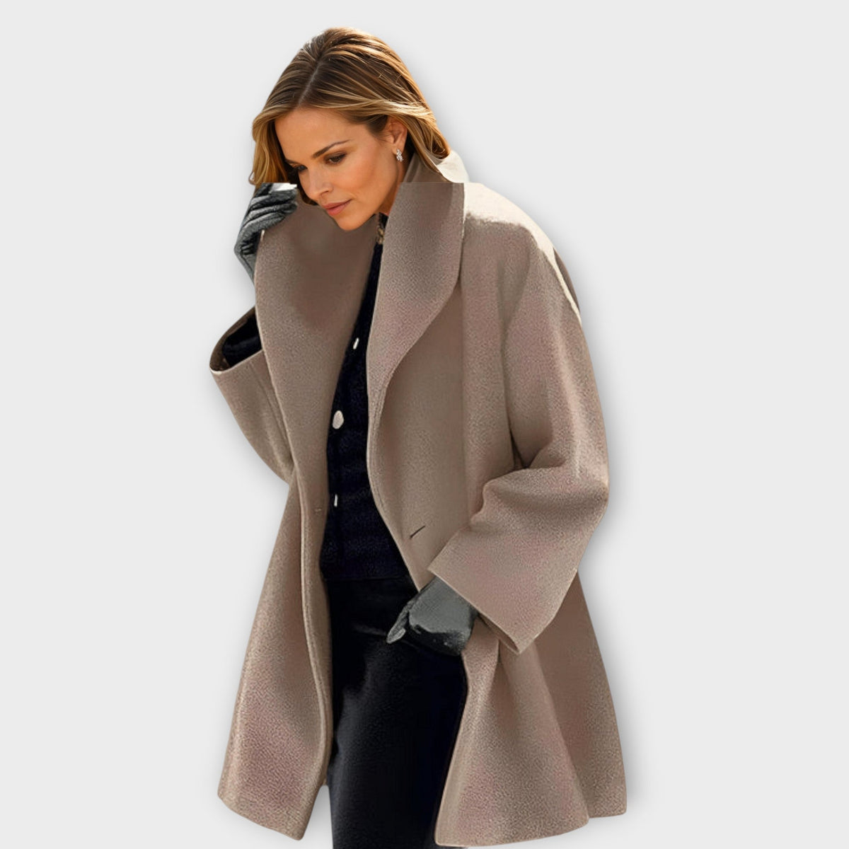 Capucine | Abrigo de Lana con Cuello Chal Drapeado, Elegante