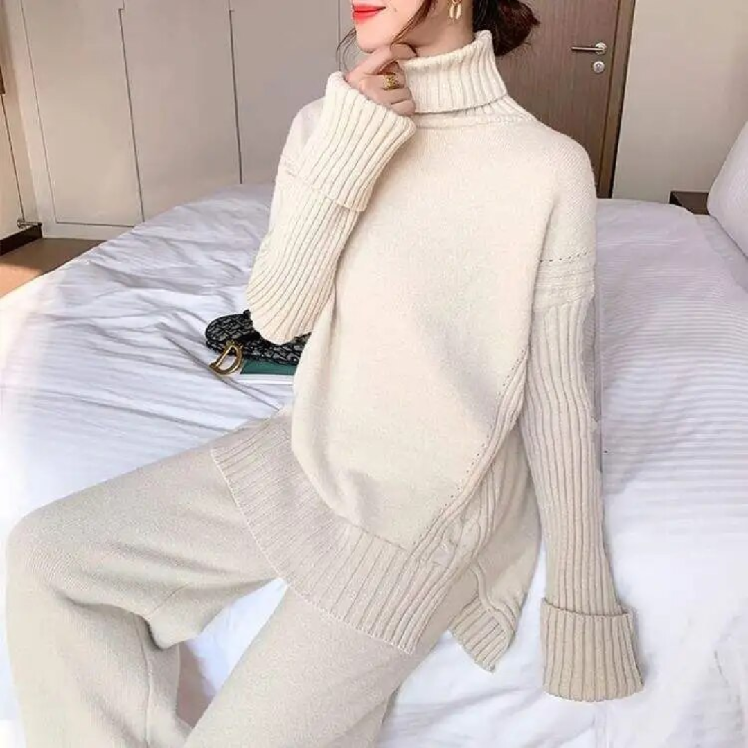 Milagros | Conjunto de Jersey de Cuello Alto y Pantalón Acampanado, Acogedor