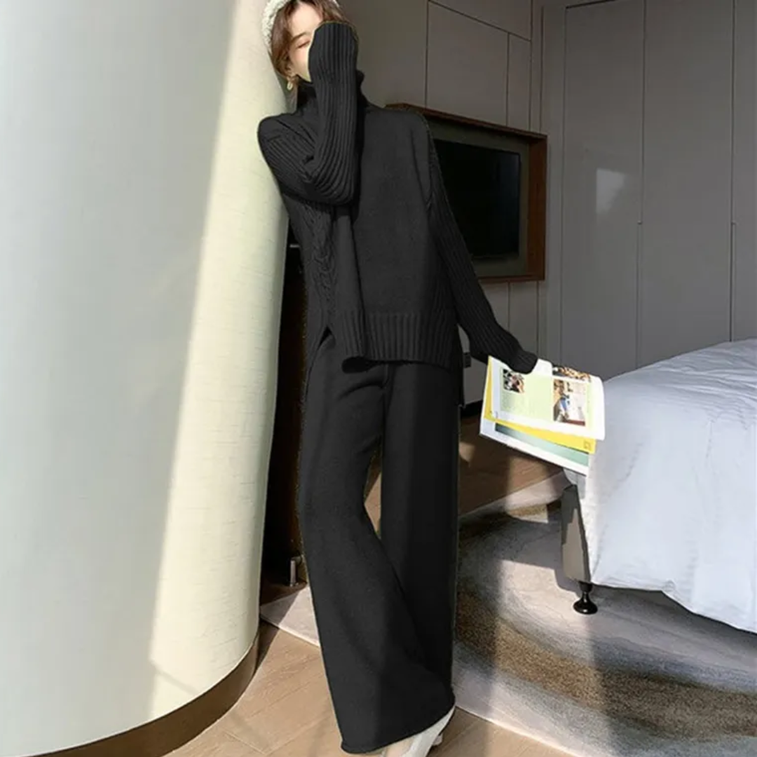 Milagros | Conjunto de Jersey de Cuello Alto y Pantalón Acampanado, Acogedor