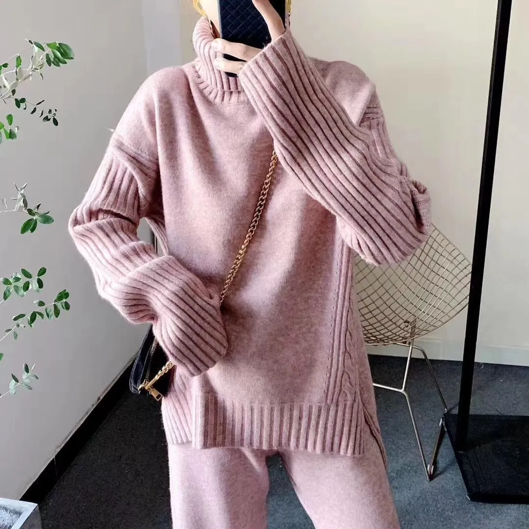 Milagros | Conjunto de Jersey de Cuello Alto y Pantalón Acampanado, Acogedor