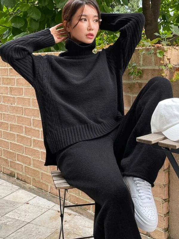 Milagros | Conjunto de Jersey de Cuello Alto y Pantalón Acampanado, Acogedor