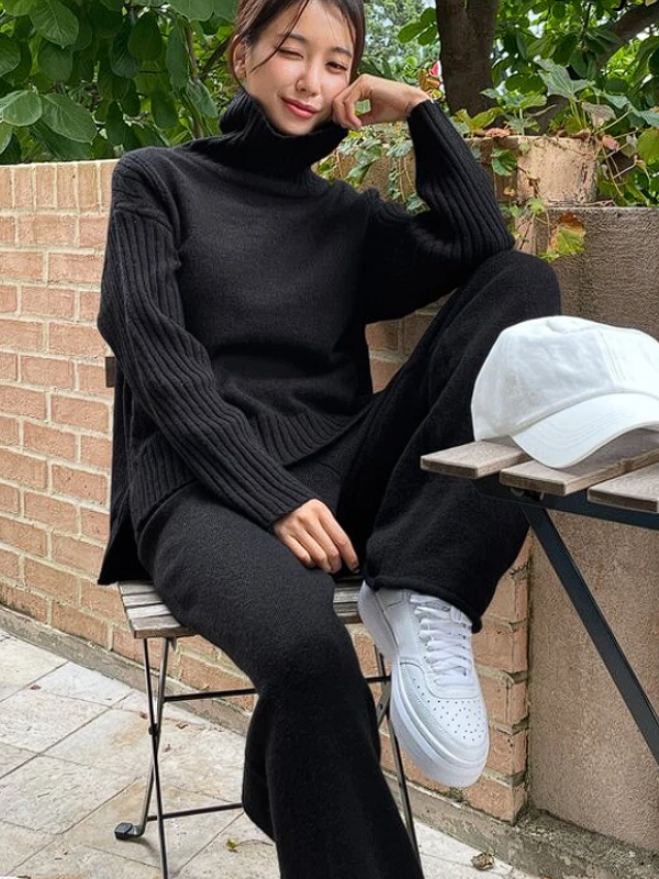 Milagros | Conjunto de Jersey de Cuello Alto y Pantalón Acampanado, Acogedor