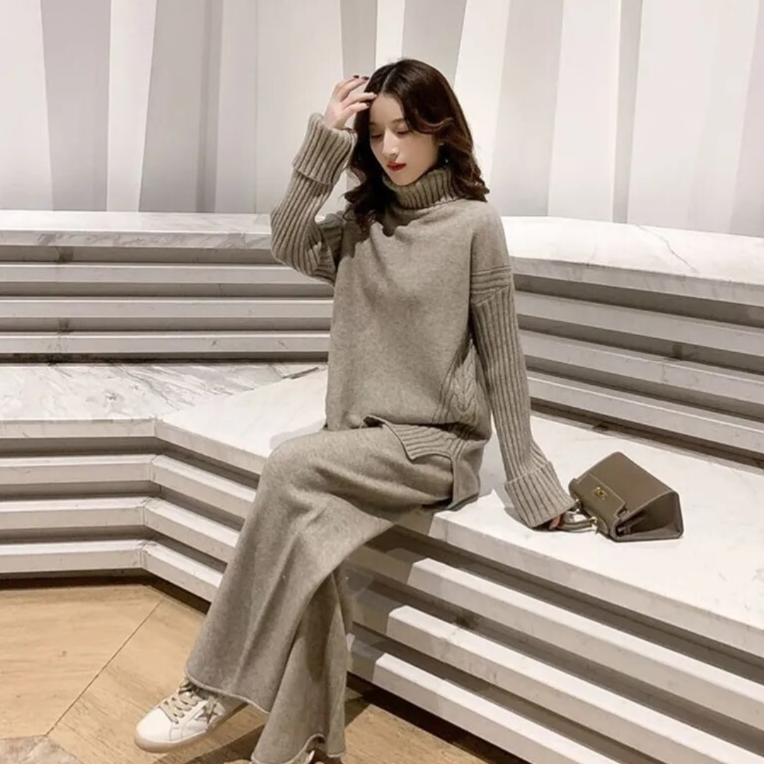 Milagros | Conjunto de Jersey de Cuello Alto y Pantalón Acampanado, Acogedor