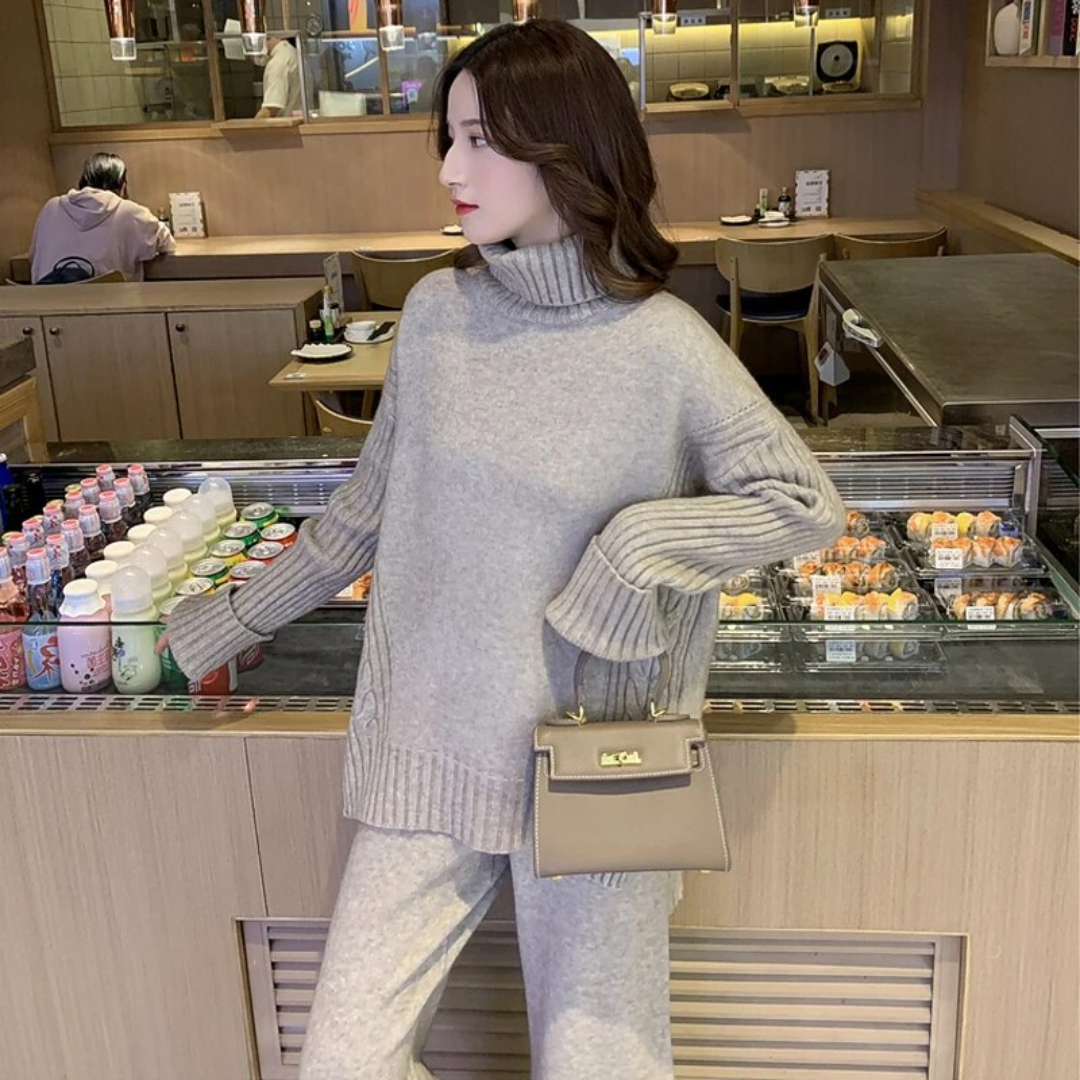 Milagros | Conjunto de Jersey de Cuello Alto y Pantalón Acampanado, Acogedor