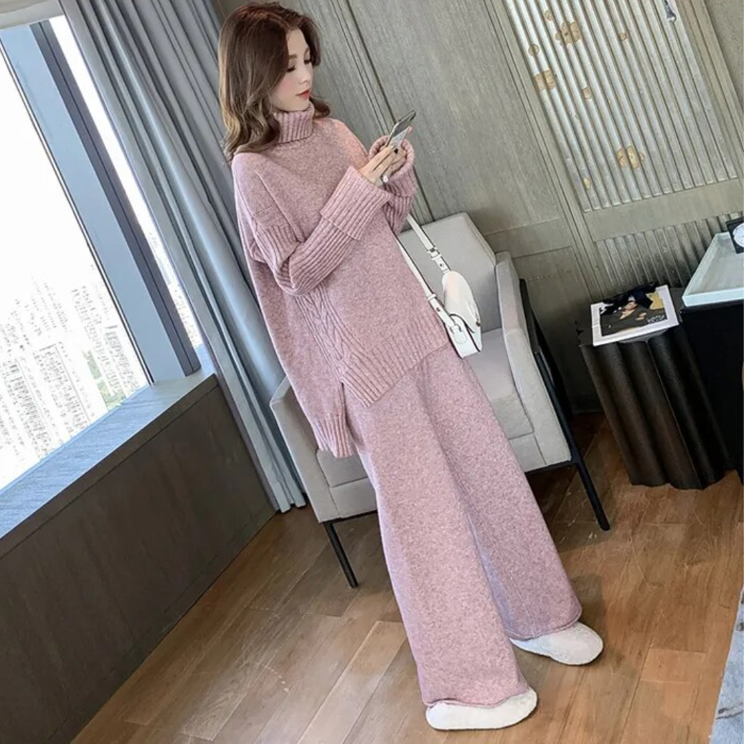 Milagros | Conjunto de Jersey de Cuello Alto y Pantalón Acampanado, Acogedor