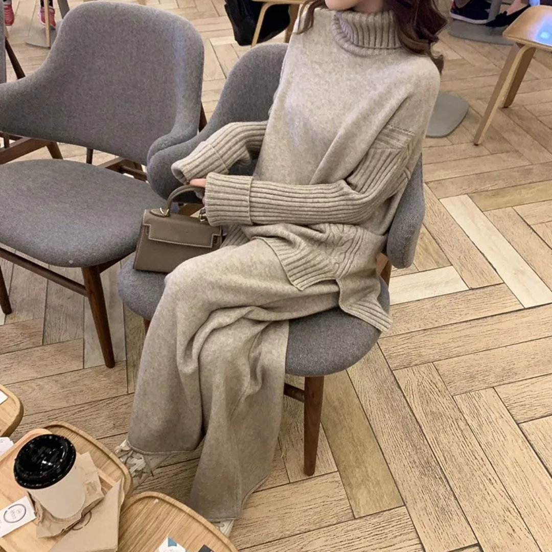Milagros | Conjunto de Jersey de Cuello Alto y Pantalón Acampanado, Acogedor