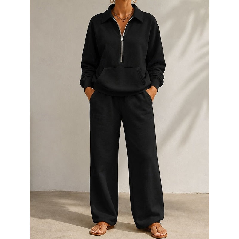 Elisenda | Conjunto de Top con Media Cremallera y Pantalón Ancho, Relajado
