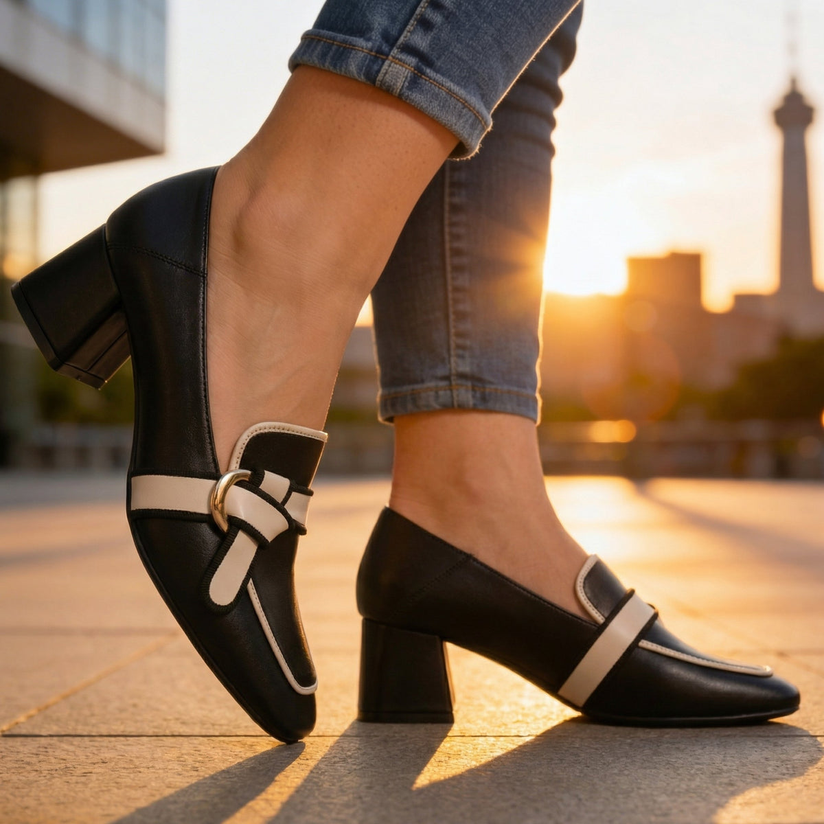 Livia | Mocasines de Tacón con Ribete en Contraste, Modernos