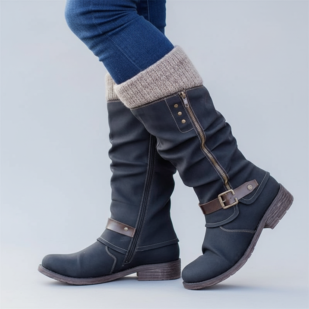 Bonnie | Botas a Media Pierna con Hebilla y Puño de Punto, Elegantes