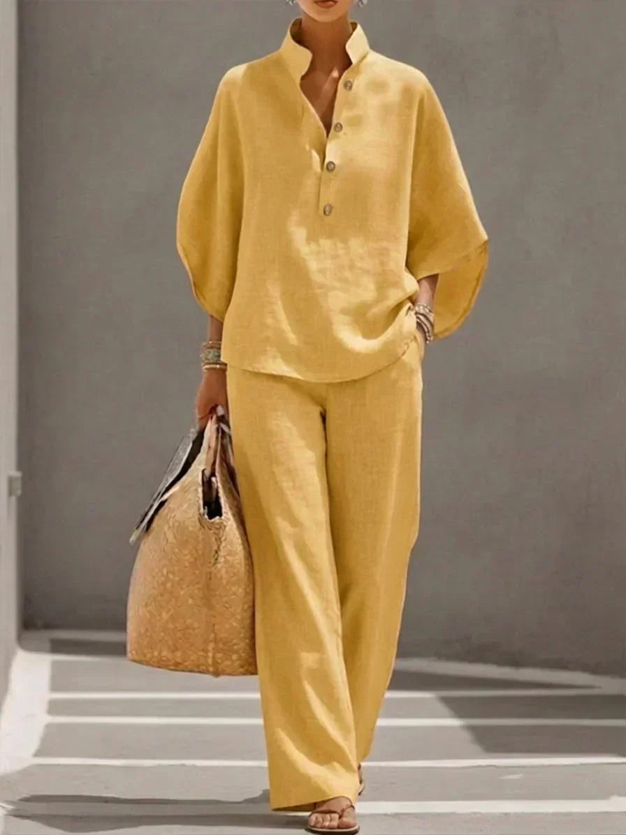 Maribel | Conjunto de Blusa con Mangas Murciélago y Pantalón Ancho, Fresco y Natural