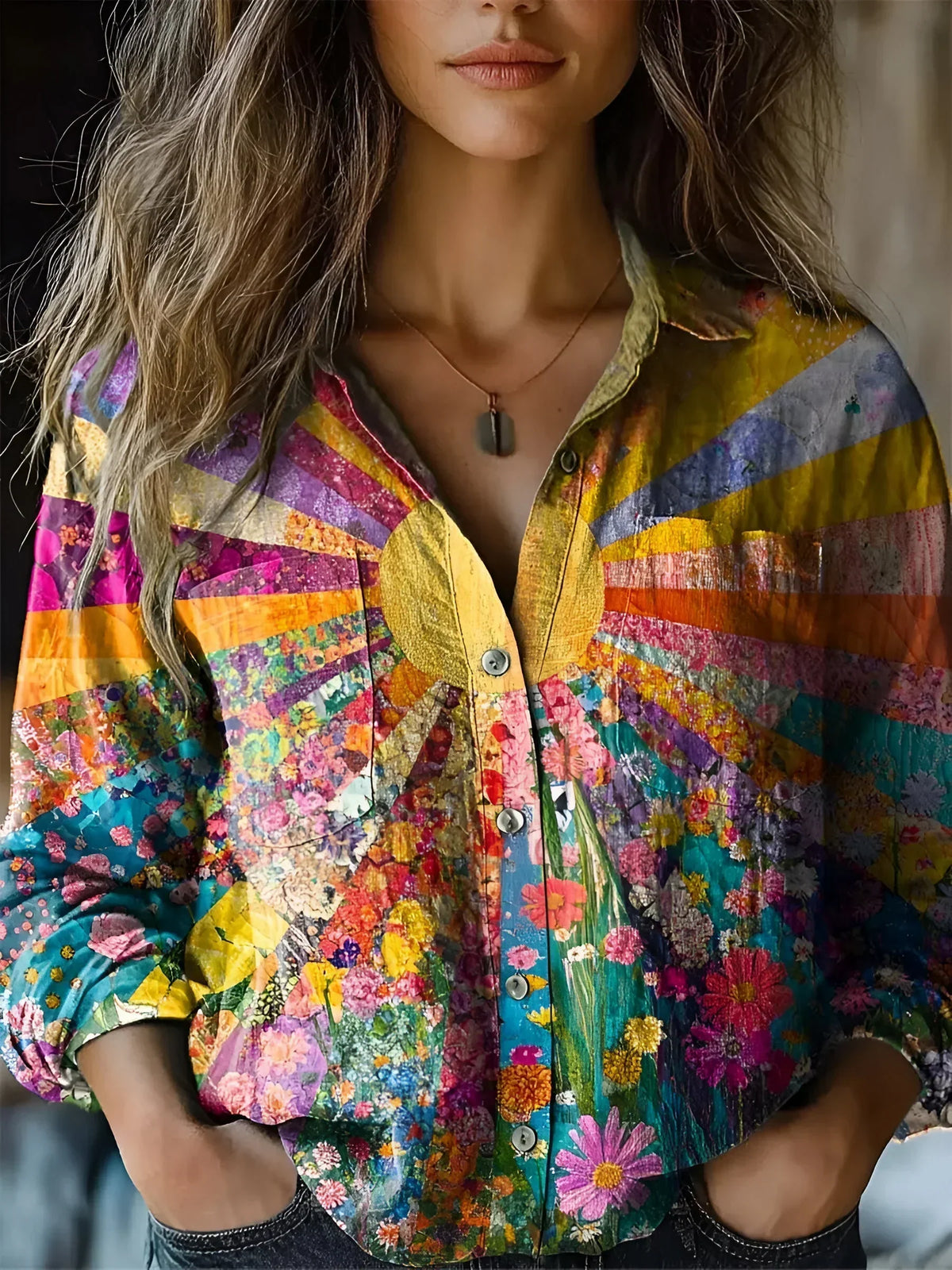 Carlota | Blusa con Estampado de Girasoles, Luminosa