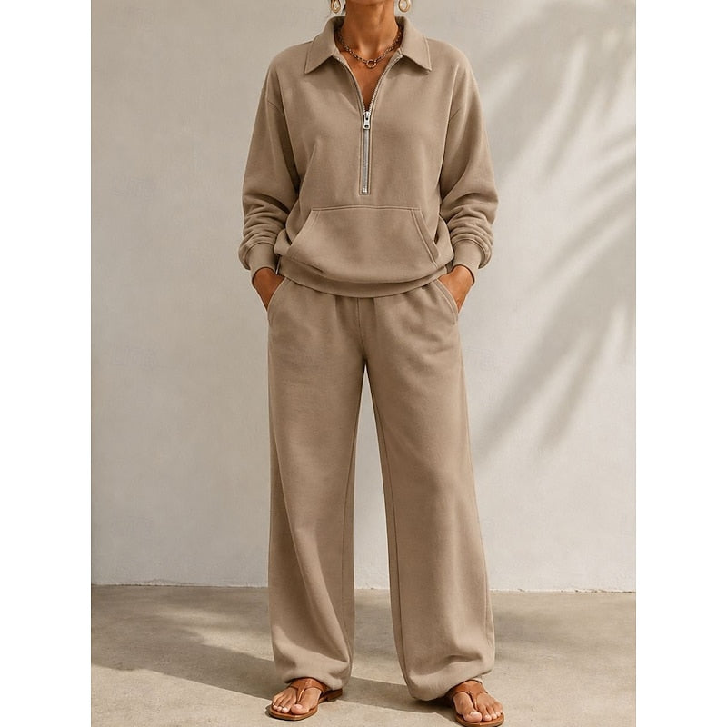Elisenda | Conjunto de Top con Media Cremallera y Pantalón Ancho, Relajado