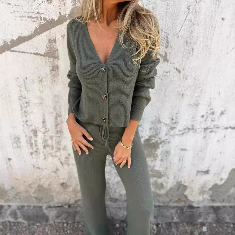 Héloïse | Conjunto de Cárdigan y Pantalón de Punto, Acogedor