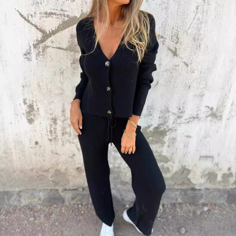 Héloïse | Conjunto de Cárdigan y Pantalón de Punto, Acogedor