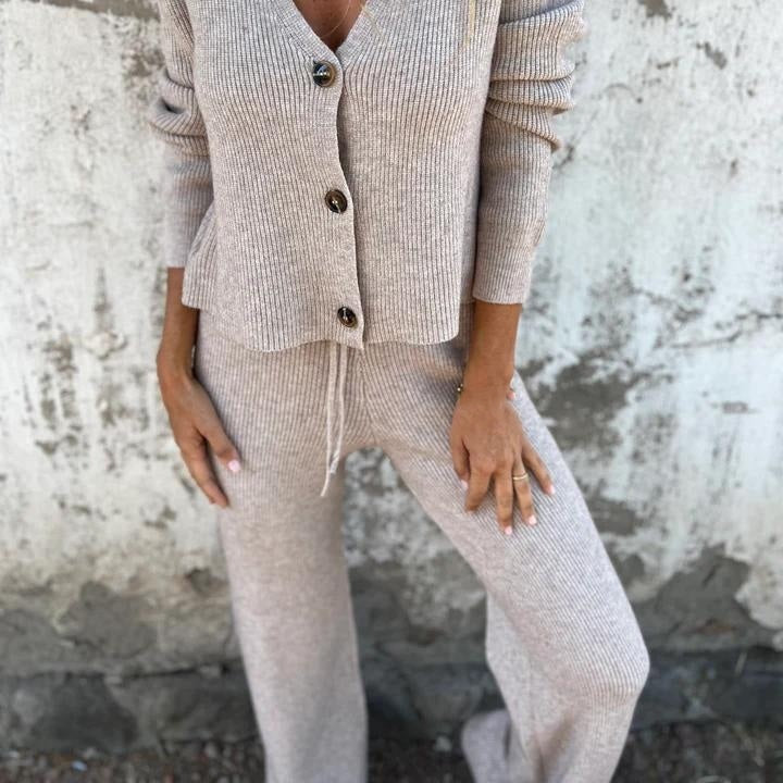 Héloïse | Conjunto de Cárdigan y Pantalón de Punto, Acogedor
