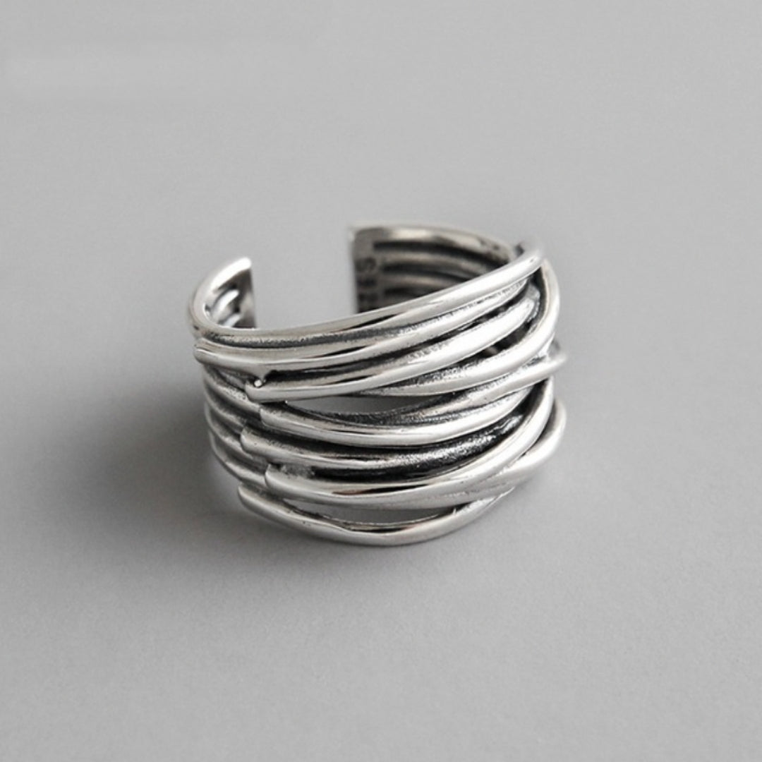 Silvia | Anillo Ajustable de Plata de Ley con Capas, Moderno