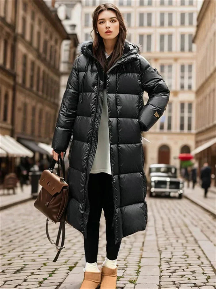 Jara | Abrigo Acolchado Largo con Cuello Alto, Calentito