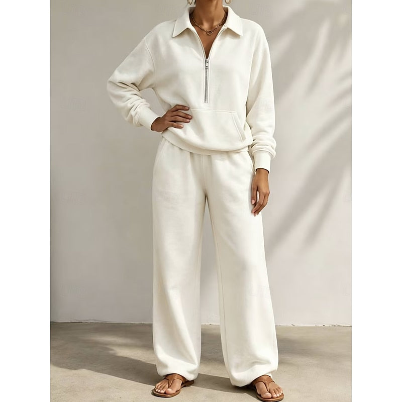 Elisenda | Conjunto de Top con Media Cremallera y Pantalón Ancho, Relajado