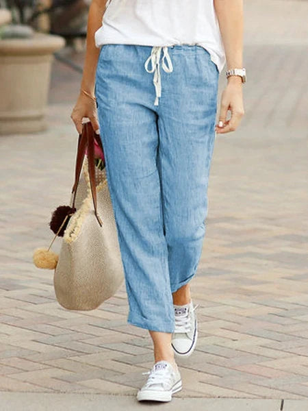 Aroa | Pantalón Chino Tobillero Entallado con Cordón, Casual